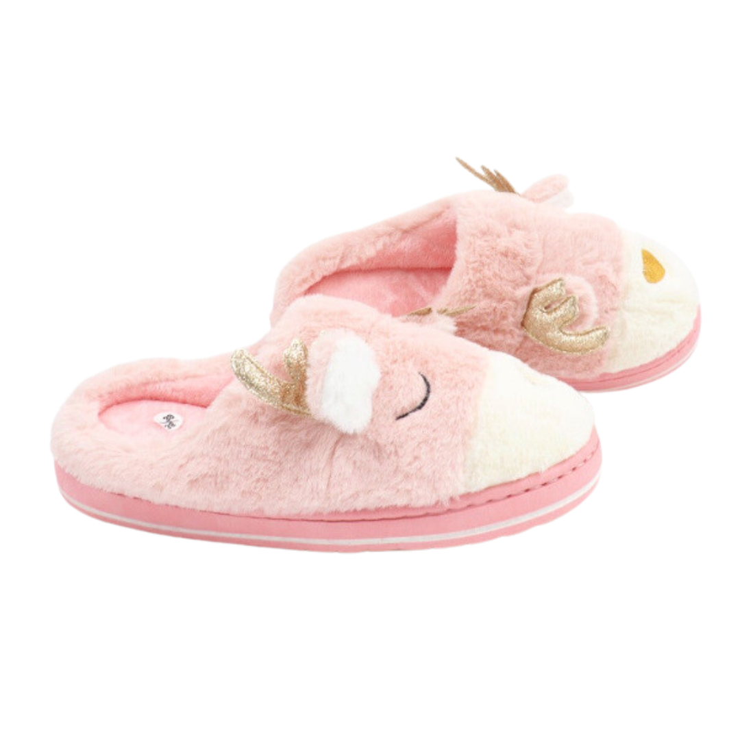 Kuschelige Rentier-Hausschuhe für Damen – Bequeme Winter-Pantoffeln in Braun, Grau & Rosa