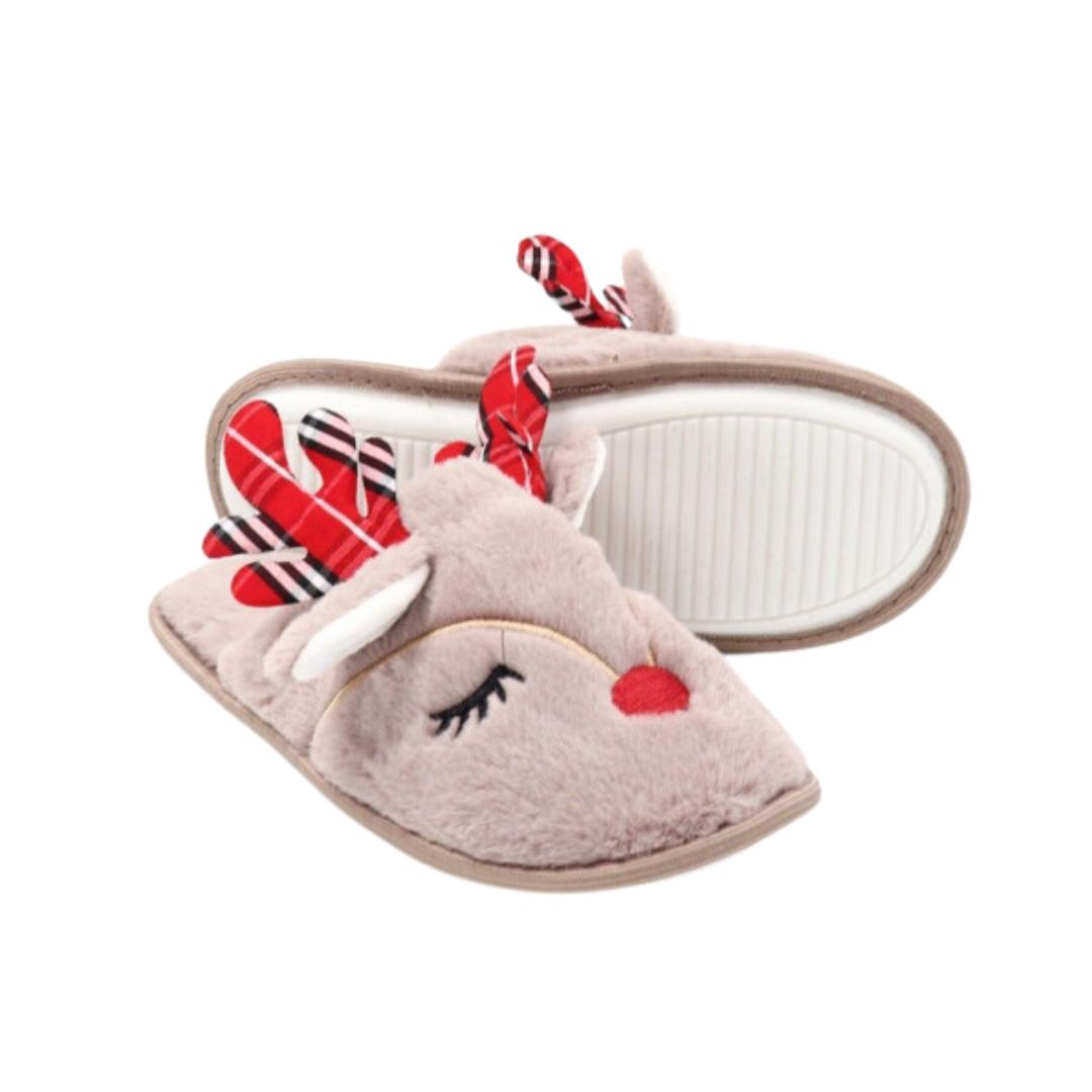 Gemütliche Rentier-Hausschuhe - Beige, Grau, Rose