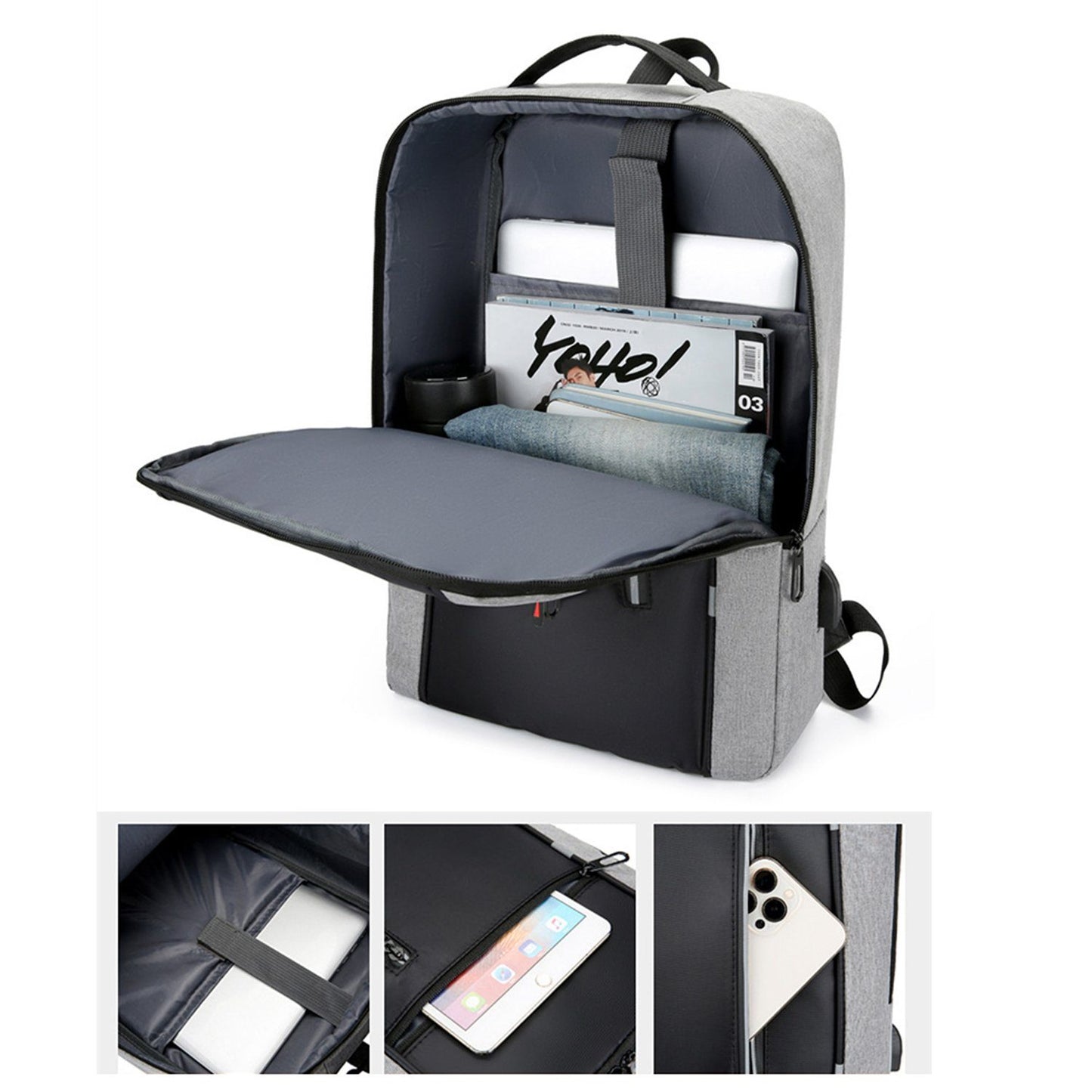 Multifunktionaler Sportrucksack mit Laptopfach und USB-Ladeanschluss für Unterwegs