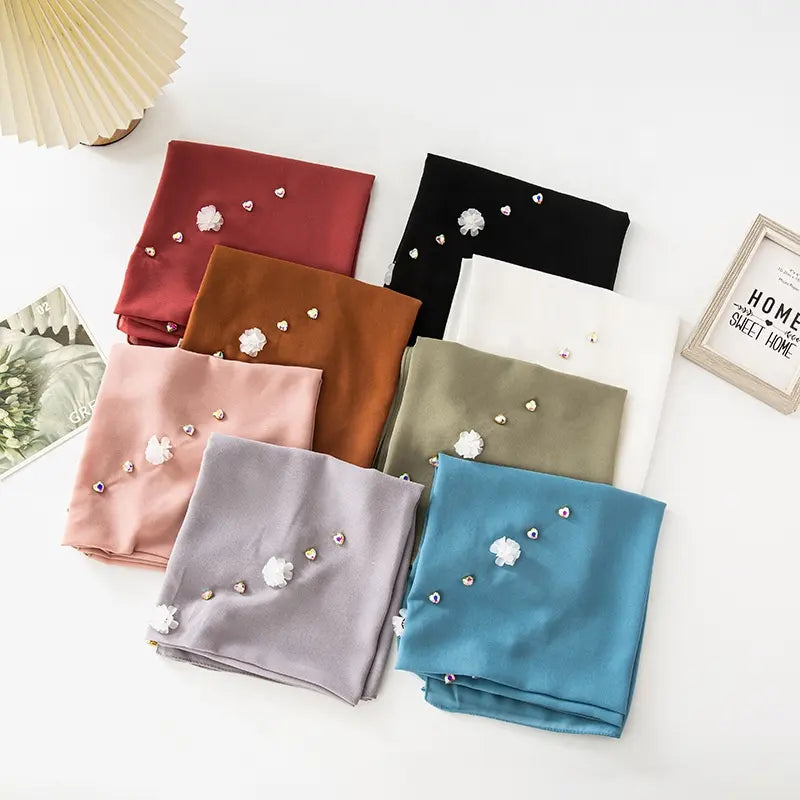 Hijab Chiffon 6 Farbe 80-80 CM Leicht 120g Optimaler Halt und Hoher Tragekomfor