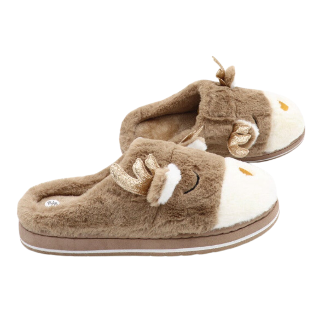 Kuschelige Rentier-Hausschuhe für Damen – Bequeme Winter-Pantoffeln in Braun, Grau & Rosa