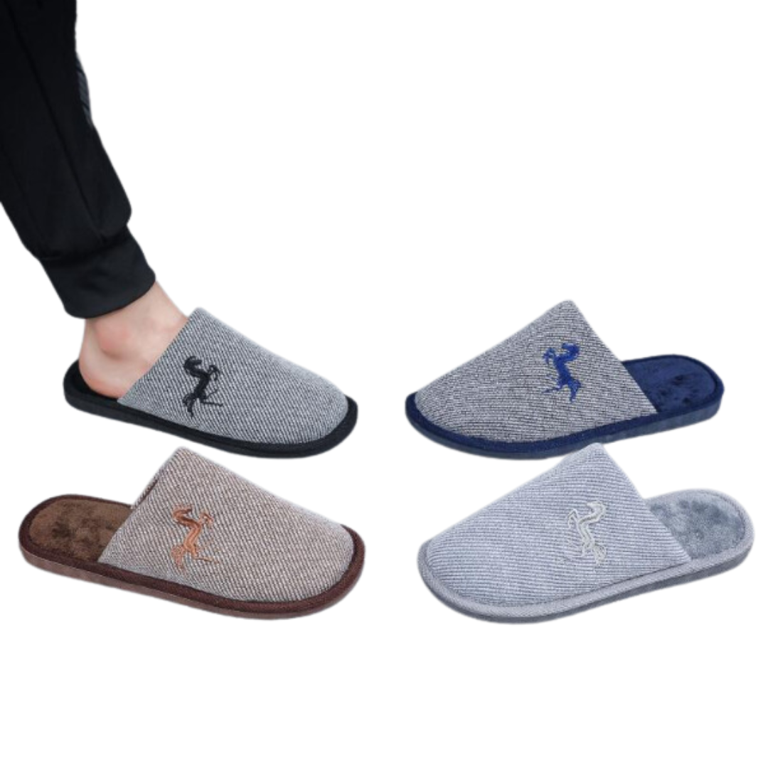 Herren Hausschuhe mit Stickerei – Komfortable Pantoffeln in Schwarz, Marineblau, Grau und Kamel (Größe 41-46)