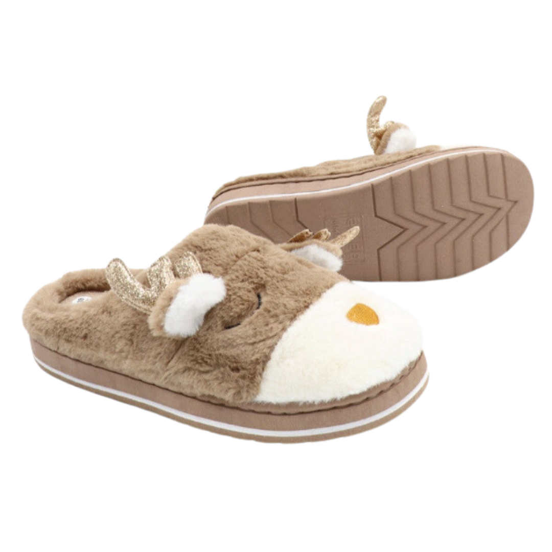 Kuschelige Rentier-Hausschuhe für Damen – Bequeme Winter-Pantoffeln in Braun, Grau & Rosa