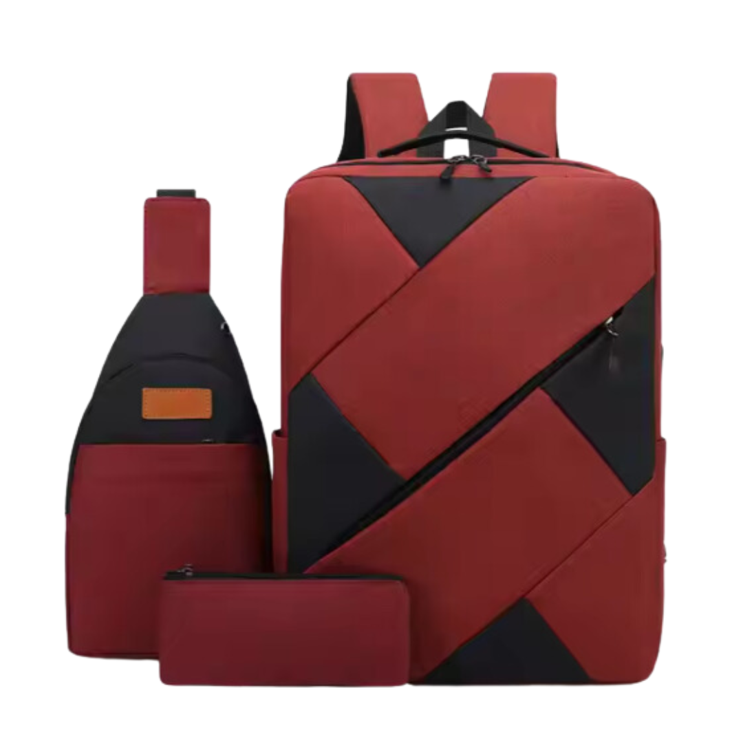 Laptop-Rucksack-Set mit USB-Anschluss | 3-teilig | Leicht & Wasserdicht | Ideal für Alltag & Reisen