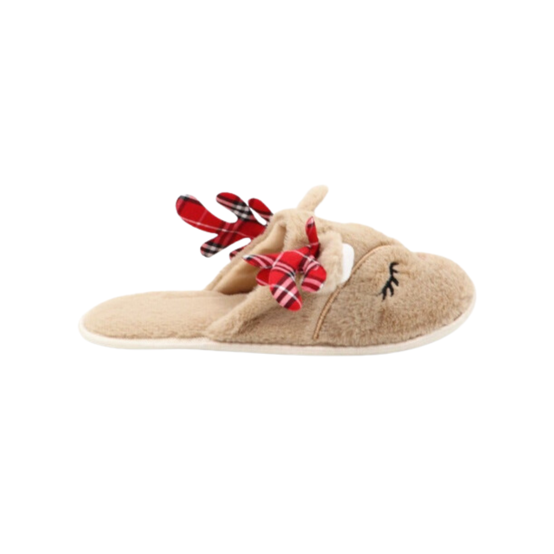 Gemütliche Rentier-Hausschuhe - Beige, Grau, Rose
