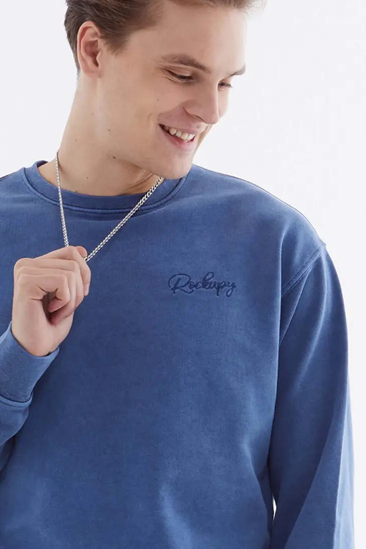 Sweatshirt mit Wickelstickerei und Stückfärben-Effekt aus 100% Baumwolle