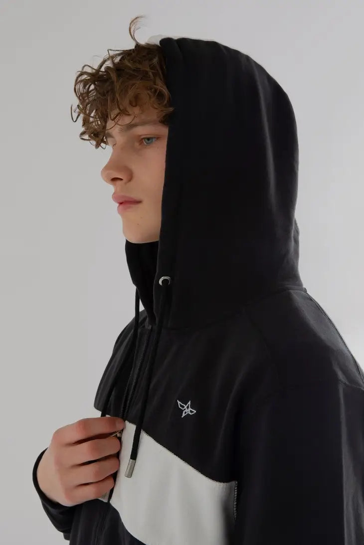 Reißverschluss Hoodie aus Baumwoll-Fleece (SCHWARZ)
