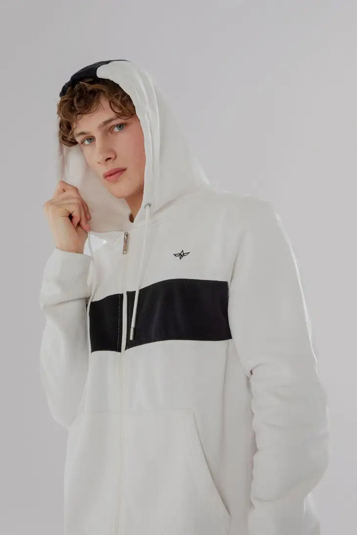 Reißverschluss Hoodie aus Baumwoll-Fleece (Weiß)