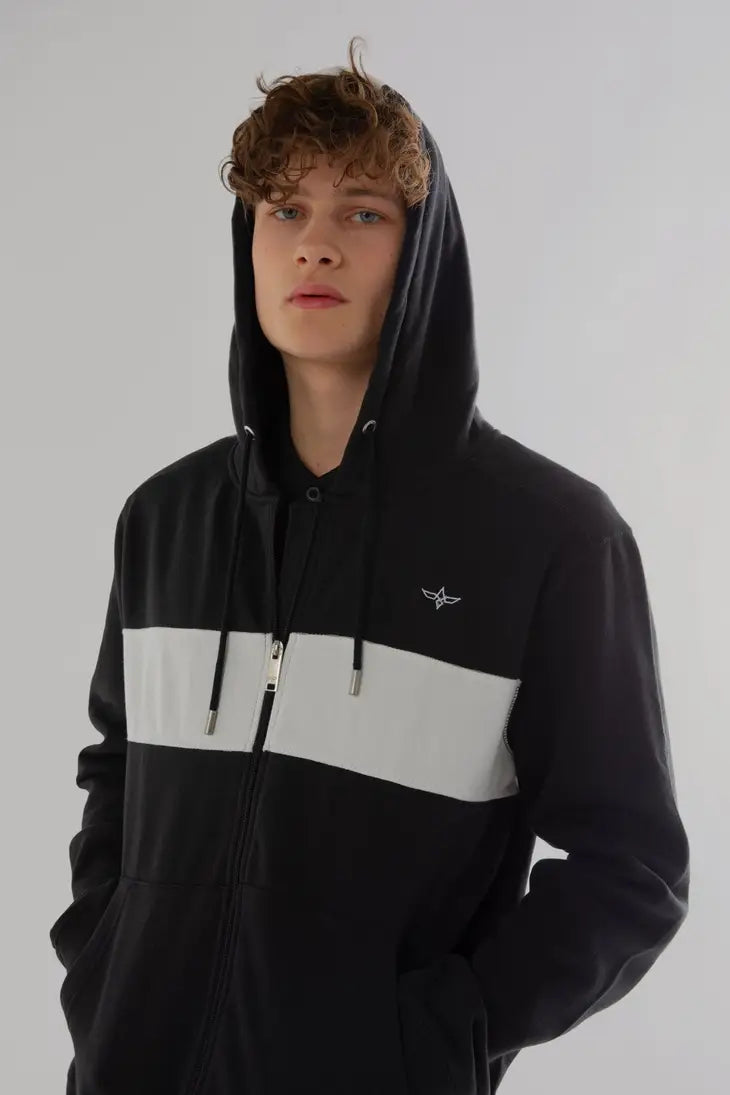 Reißverschluss Hoodie aus Baumwoll-Fleece (SCHWARZ)
