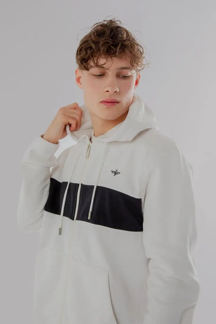 Reißverschluss Hoodie aus Baumwoll-Fleece (Weiß)