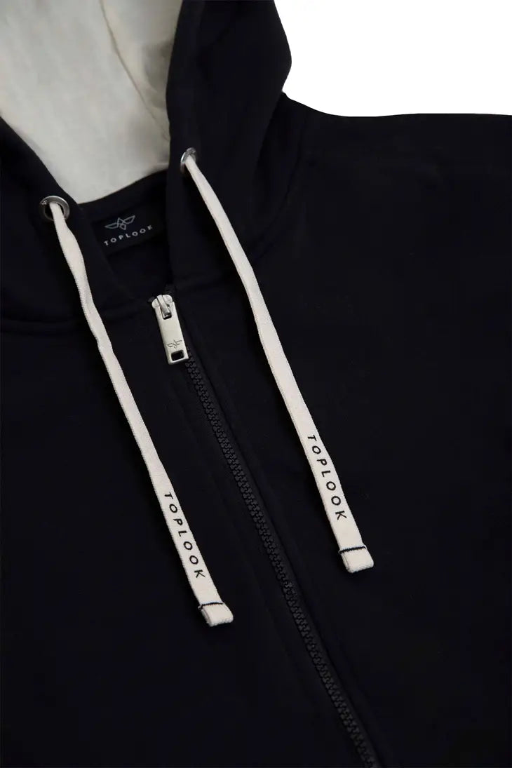 Kapuzenpullover mit Reißverschluss aus Baumwoll-Fleece (SCHWARZ)