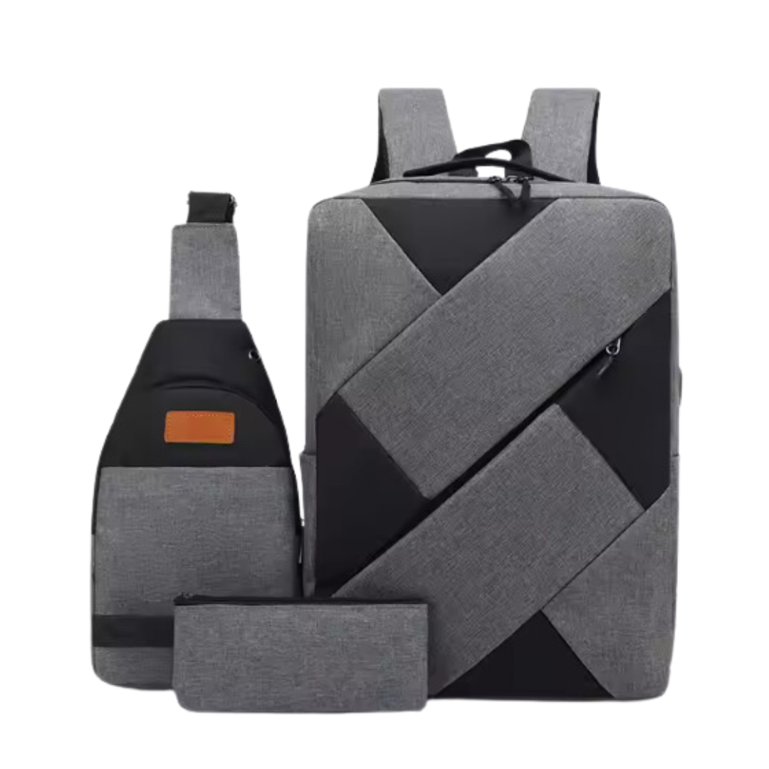 Laptop-Rucksack-Set mit USB-Anschluss | 3-teilig | Leicht & Wasserdicht | Ideal für Alltag & Reisen