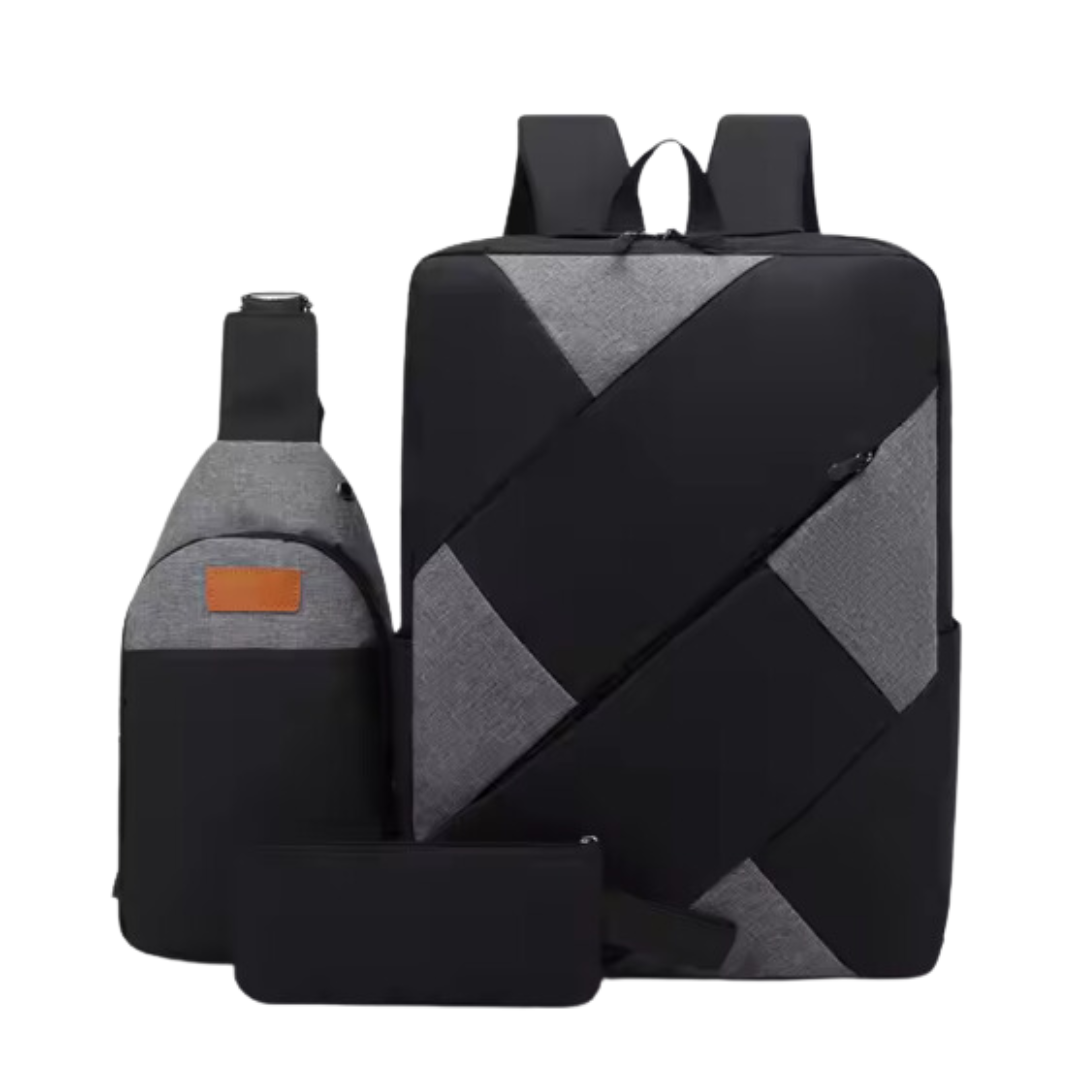 Laptop-Rucksack-Set mit USB-Anschluss | 3-teilig | Leicht & Wasserdicht | Ideal für Alltag & Reisen