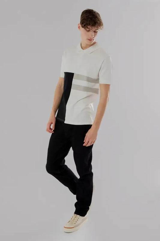 T-Shirt Herren 100% Baumwolle Rundhals Kurzarm mit vertikalem Panel in Weiß Shirt aus Natürlich L,XL, 2XL