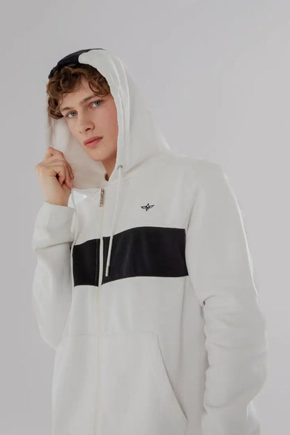 Reißverschluss Hoodie aus Baumwoll-Fleece (Weiß)