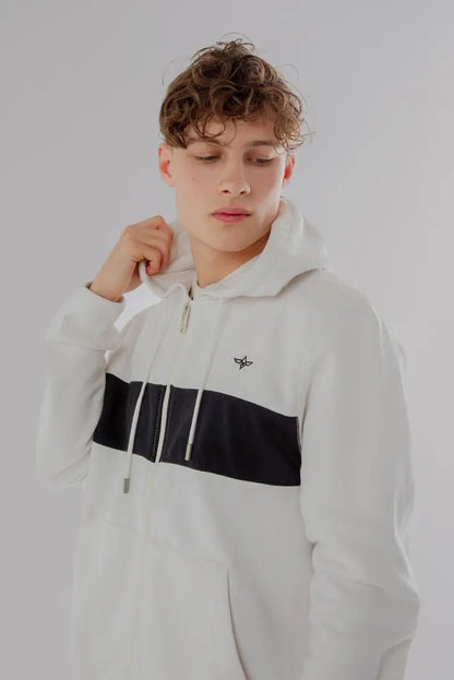 Reißverschluss Hoodie aus Baumwoll-Fleece (Weiß)
